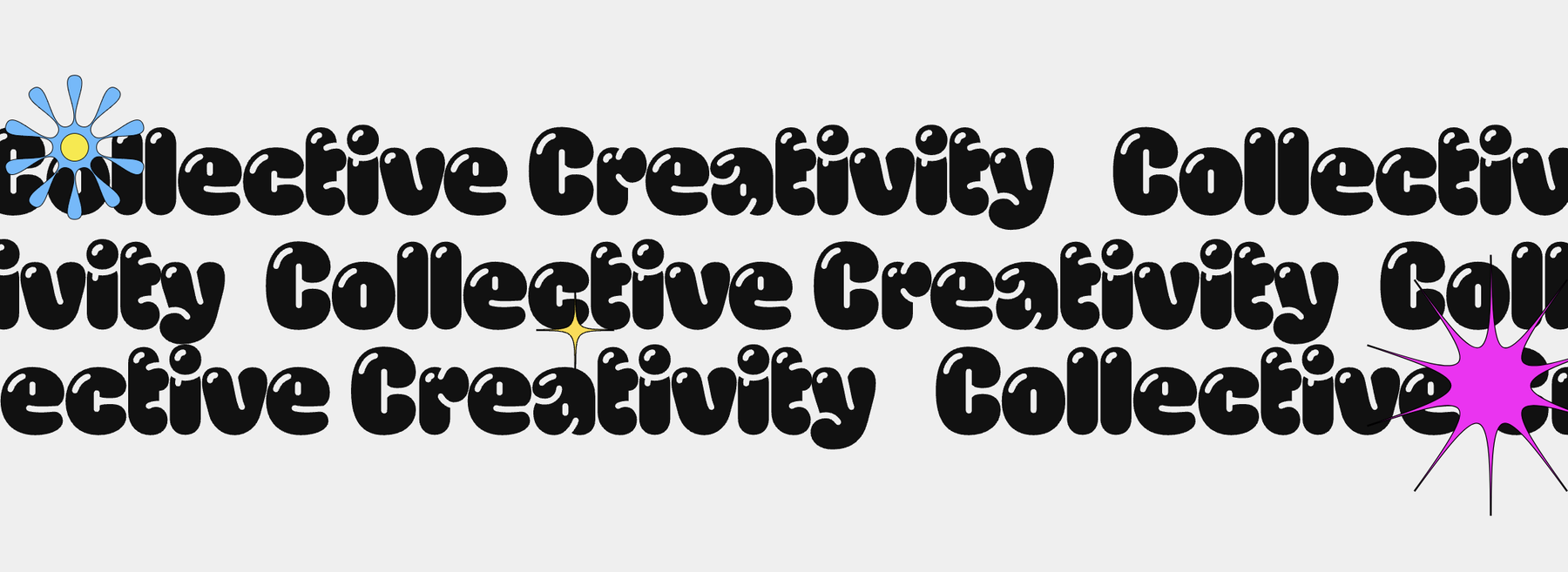 The words ‘Collective Creativity’ written in a bubble font repeated multiple times.