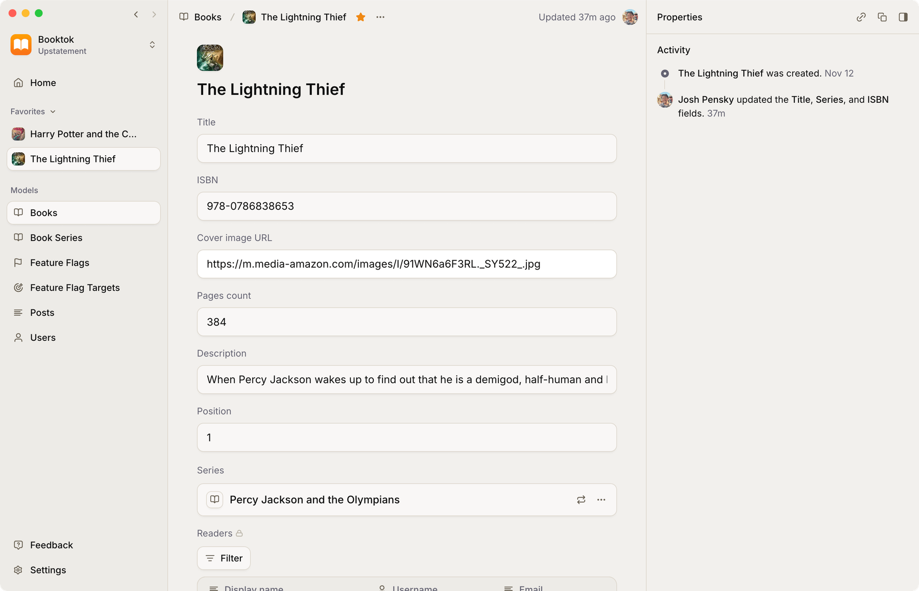 A screenshot showing the Baselayer app interface with content data entry fields.