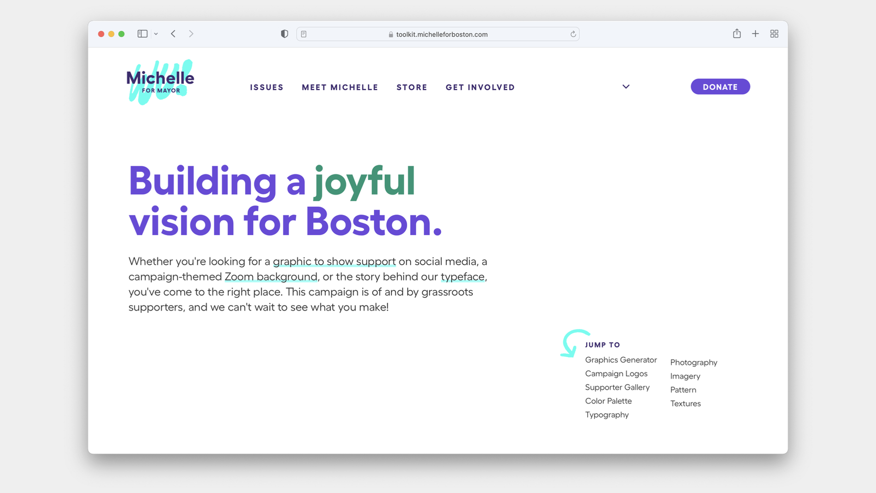 A webpage from Michelle Wu's website with the heading "Building a joyful vision for Boston."
