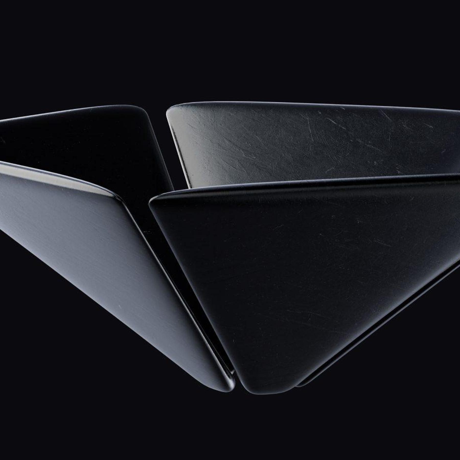 A glossy 3D rendering of a cone composed of 5 triangles converging at the base.
