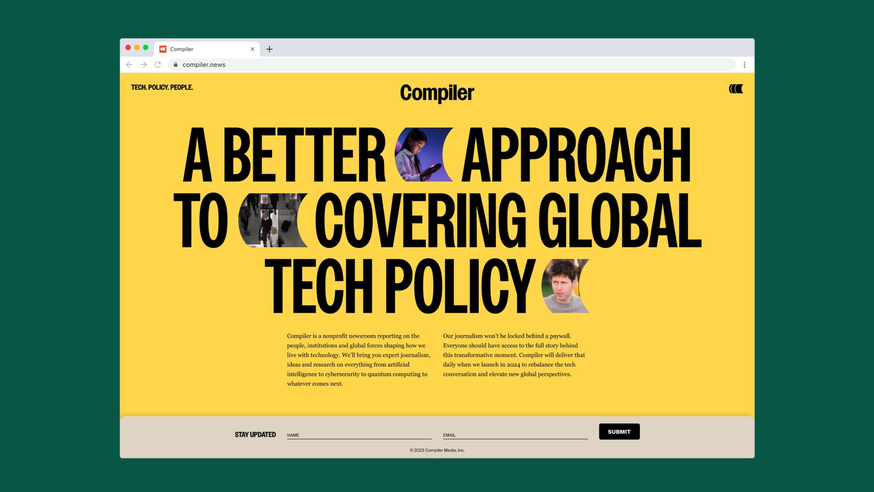 Screens from the Compiler website.