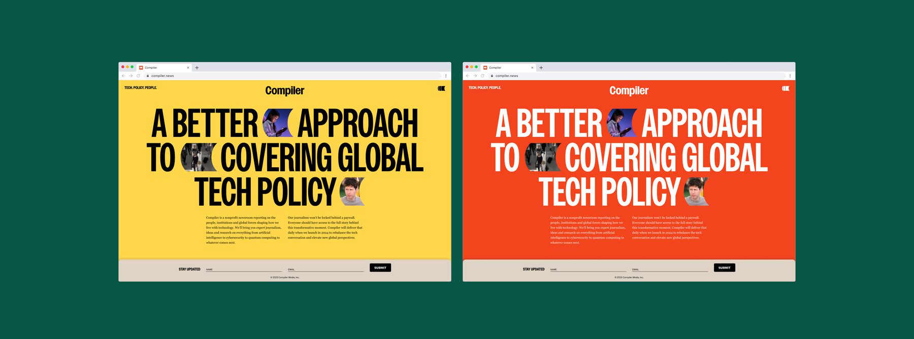 Screens from the Compiler website.