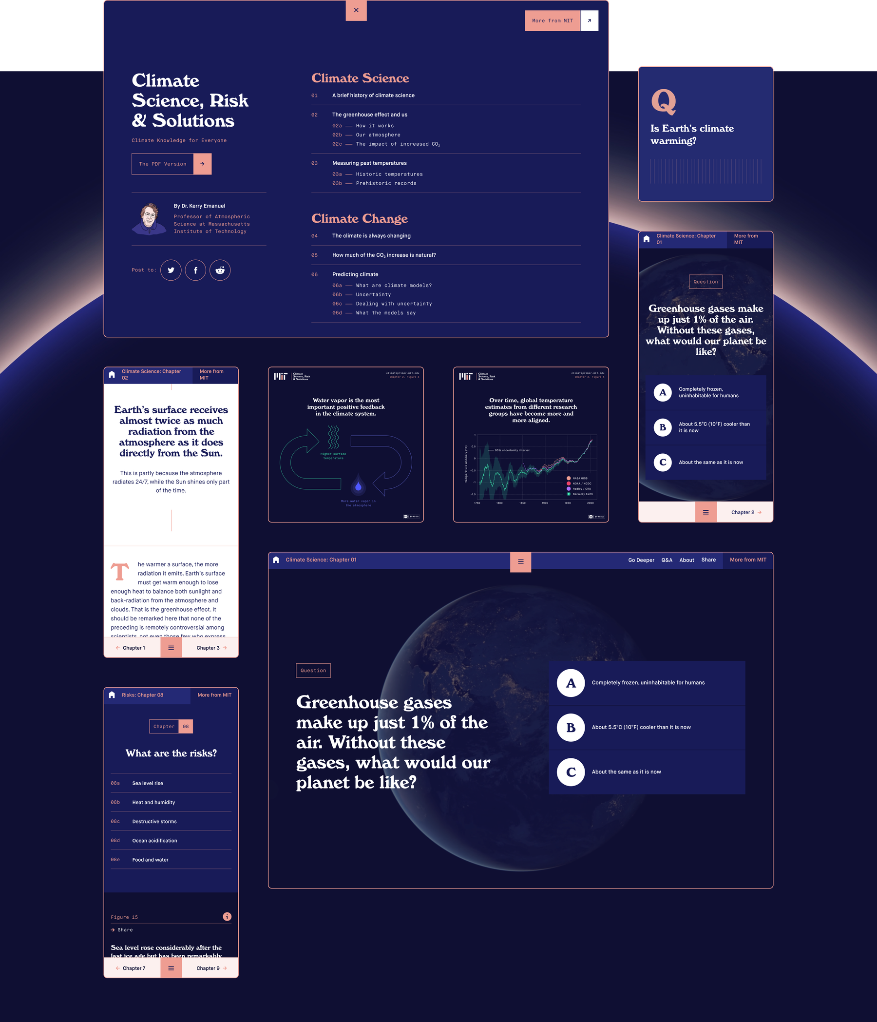 A page on the MIT Climate website showcasing information about climate science, climate change, and related risks and solutions.