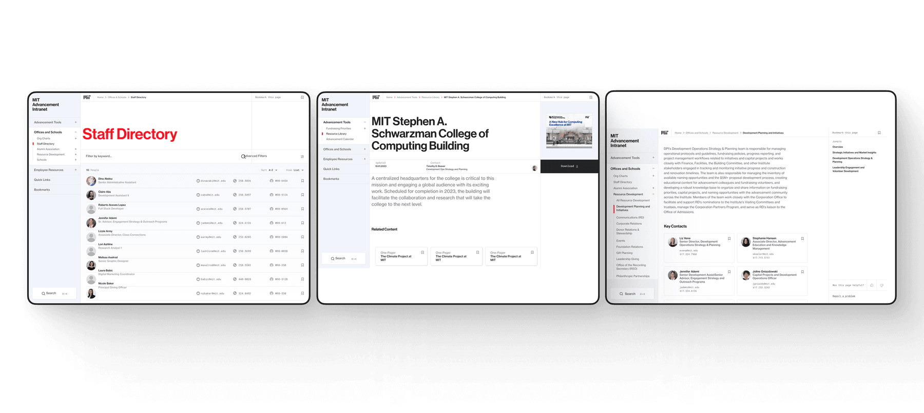 Screens showing Intranet resource pages.