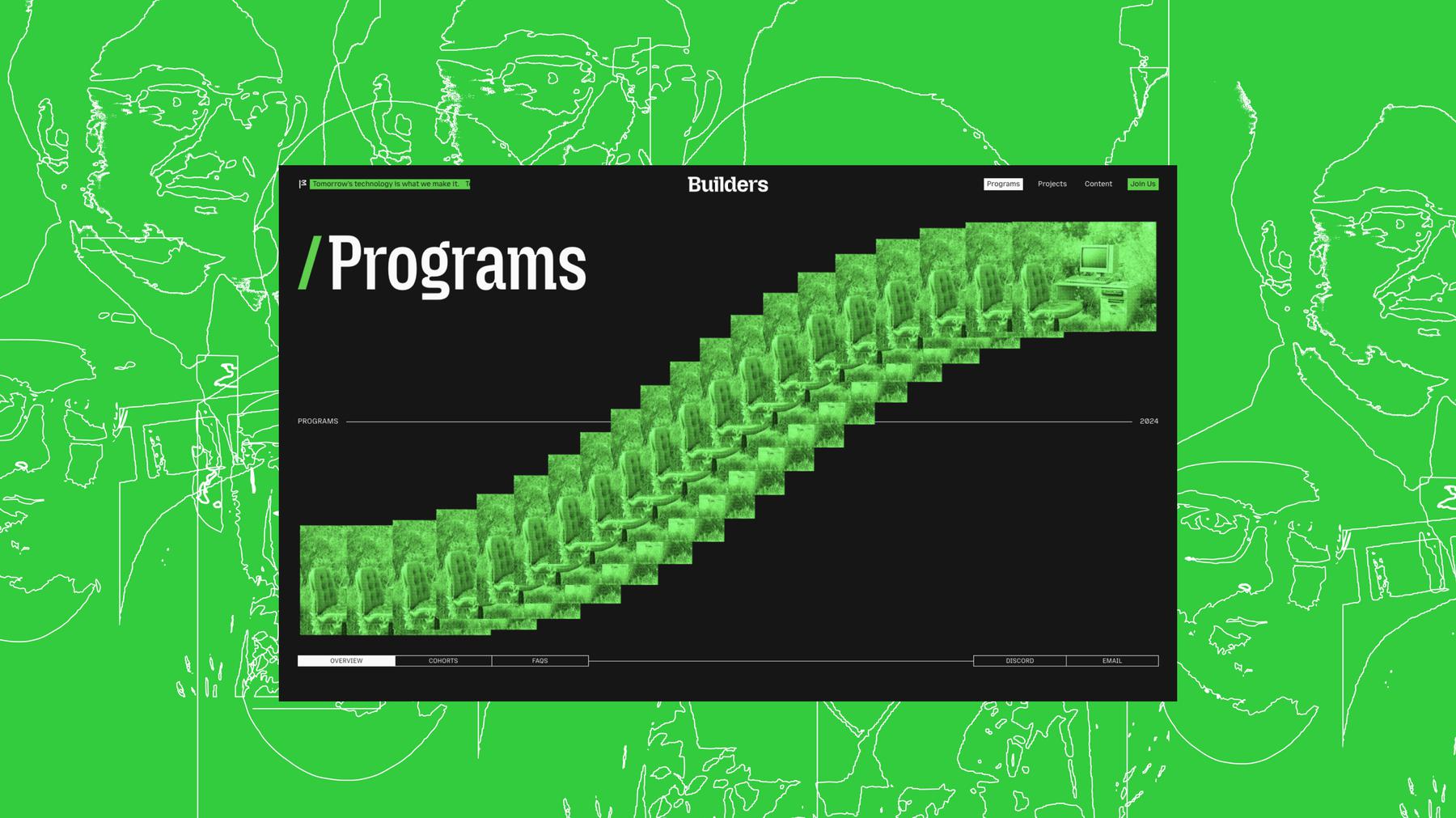 A web page from Mozilla Builders on top of an illustrated background.
