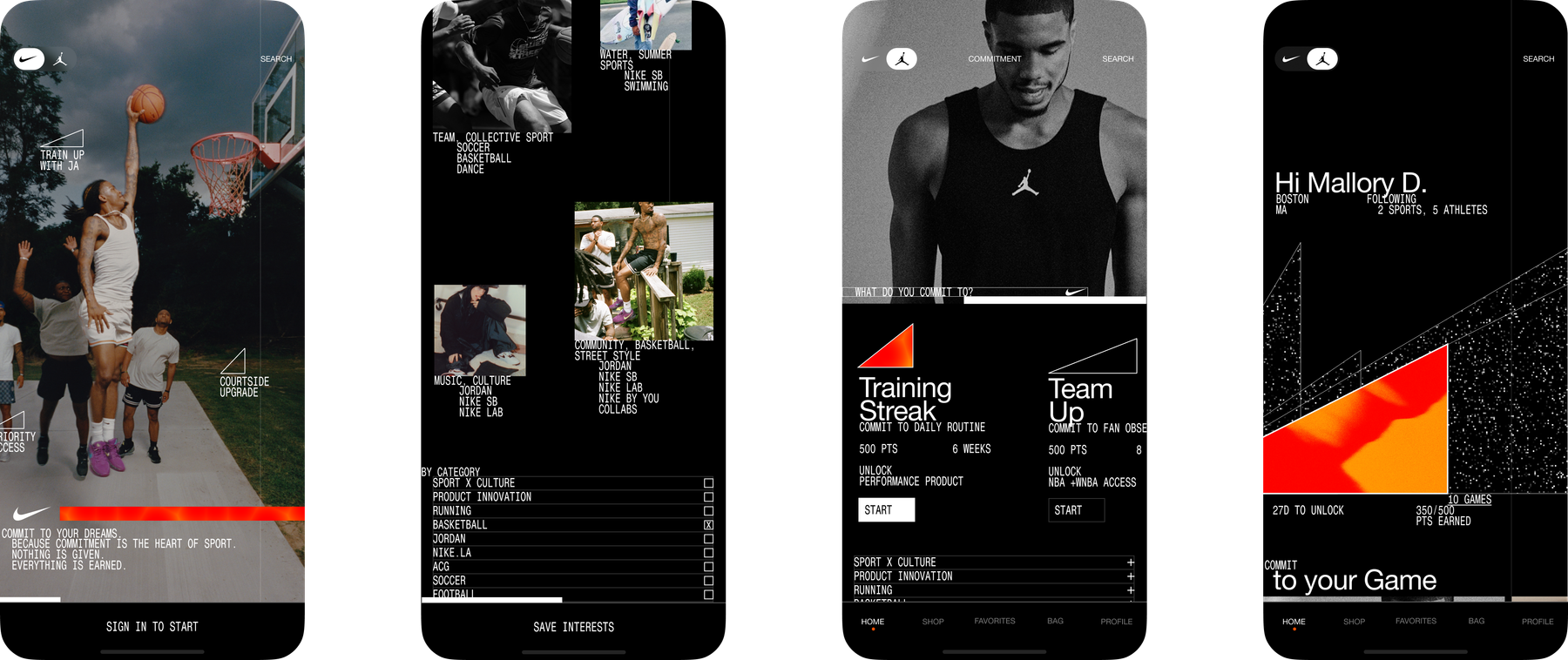 Nike app screens.