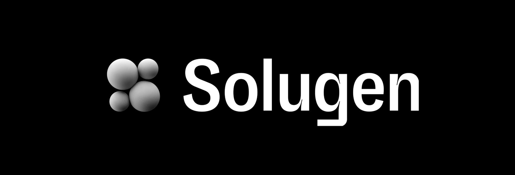 Text reads "Solugen" accompanied by a logo on the left featuring four overlapping gray spheres.