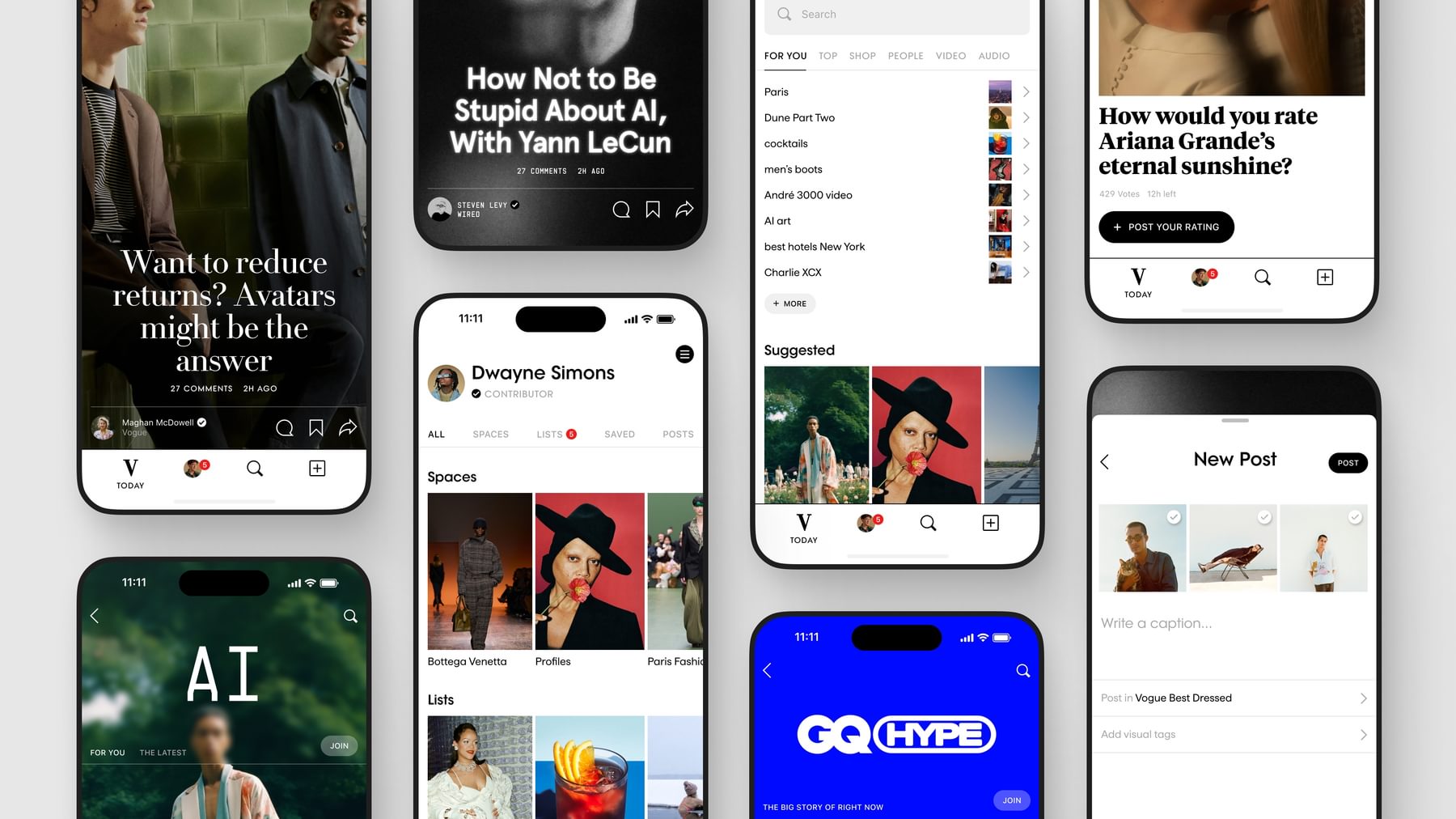 Mobile screens showing different articles and images.