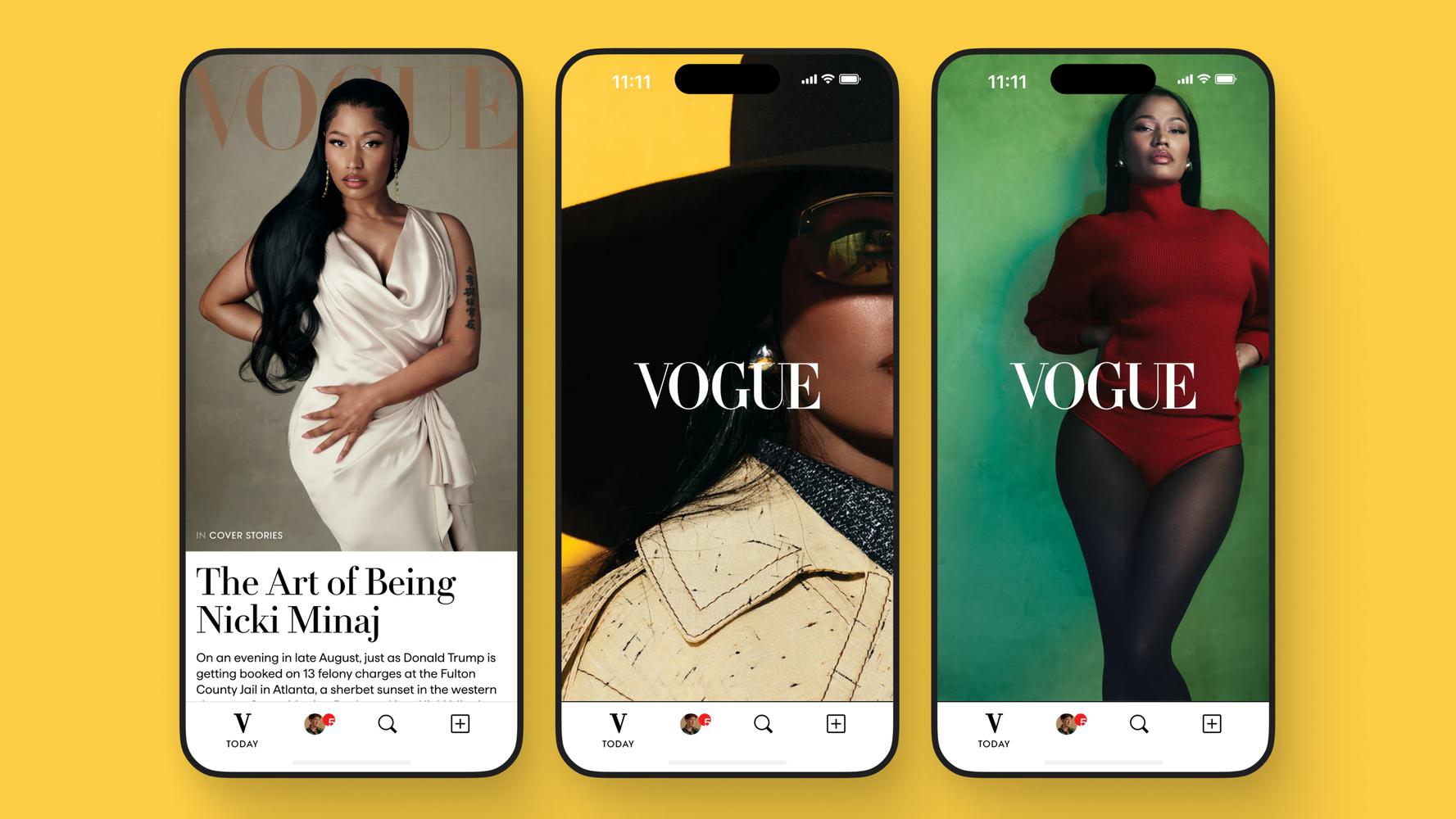 Mobile screens showing different articles and images.