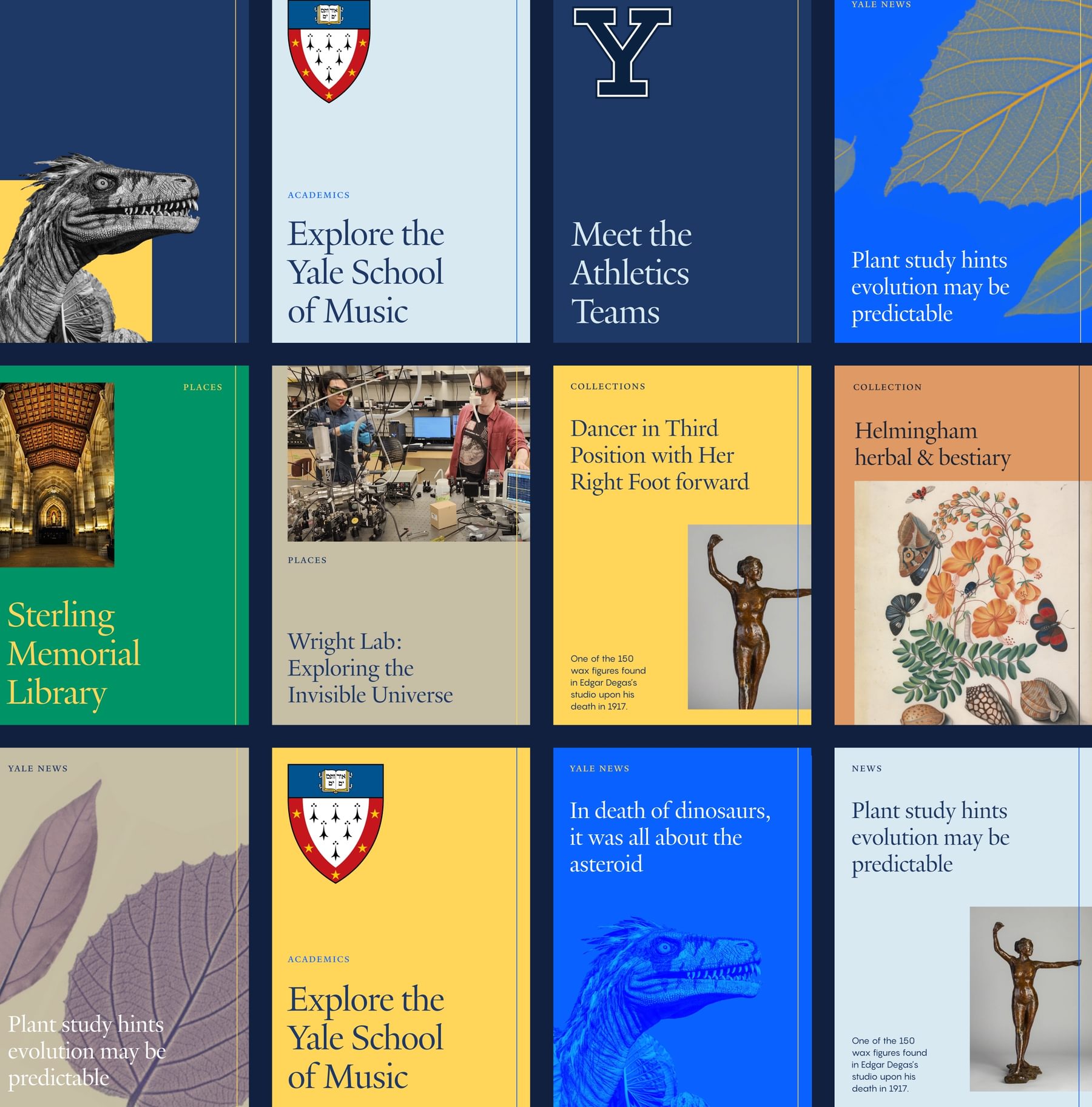 Imagery of stories on the new Yale News site.